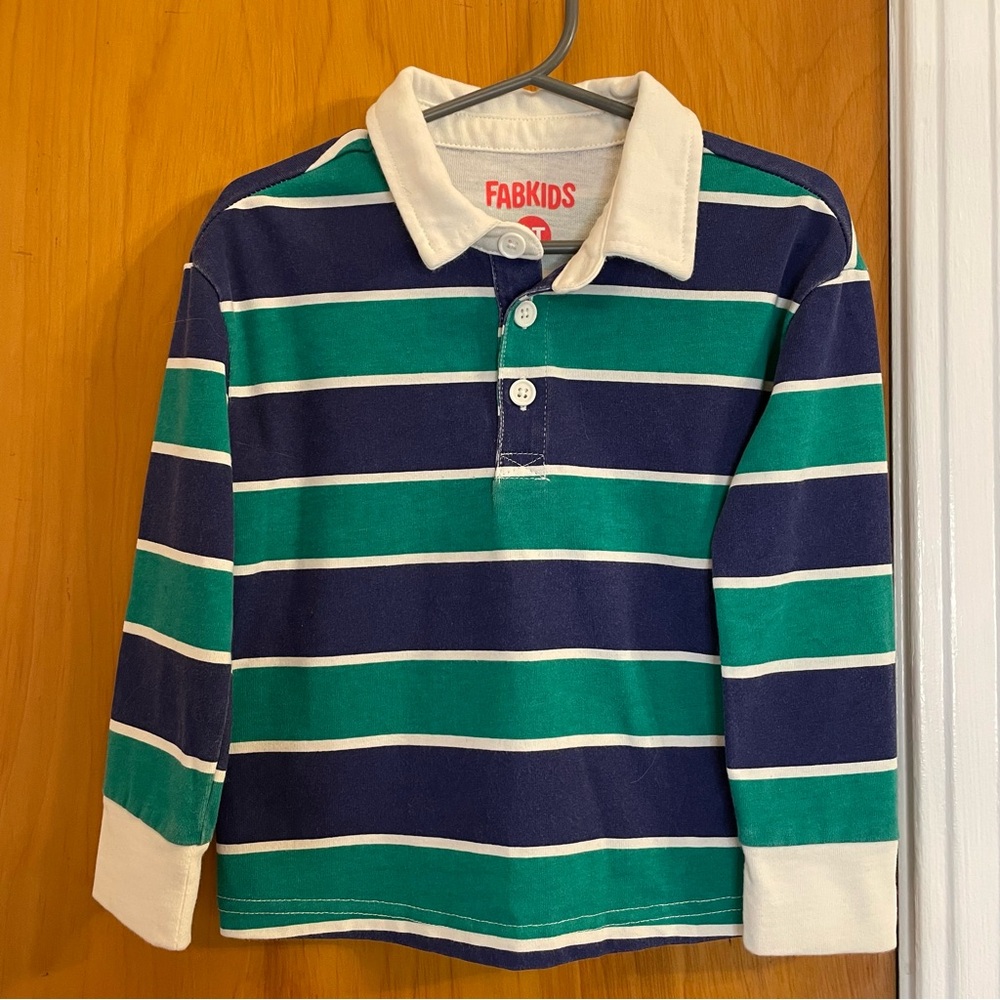 FabKids Navy and Teal Striped Polo